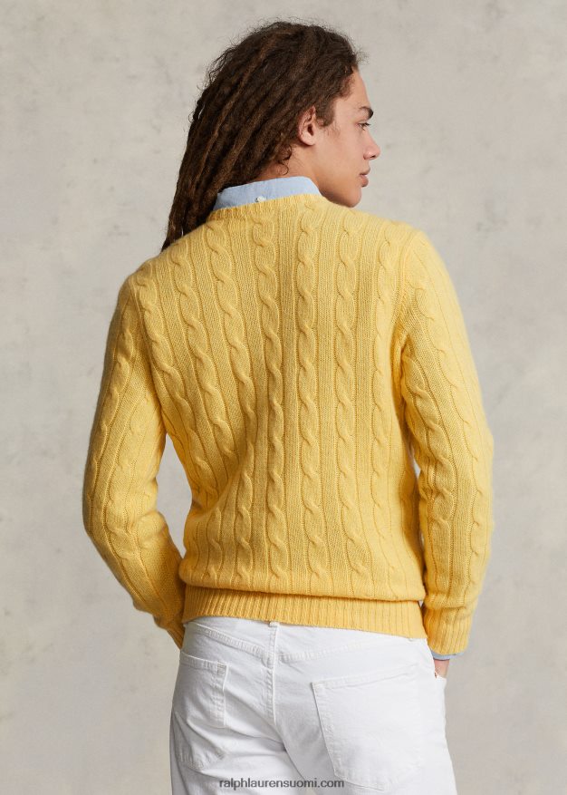 Ralph Lauren sukupuolineutraali ikoninen kaapelineulottu kashmirpusero 0Z24ZR3397 syksy keltainen
