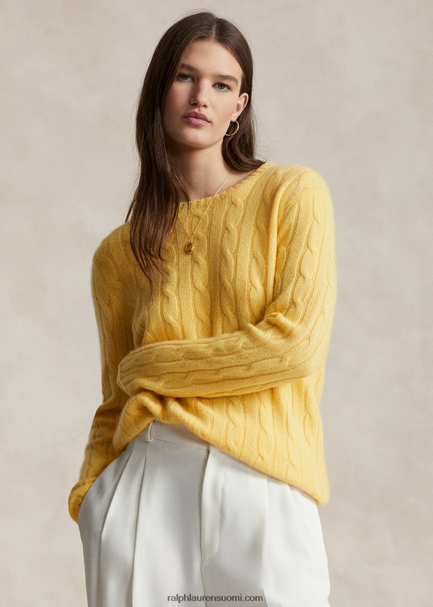 Ralph Lauren sukupuolineutraali ikoninen kaapelineulottu kashmirpusero 0Z24ZR3397 syksy keltainen