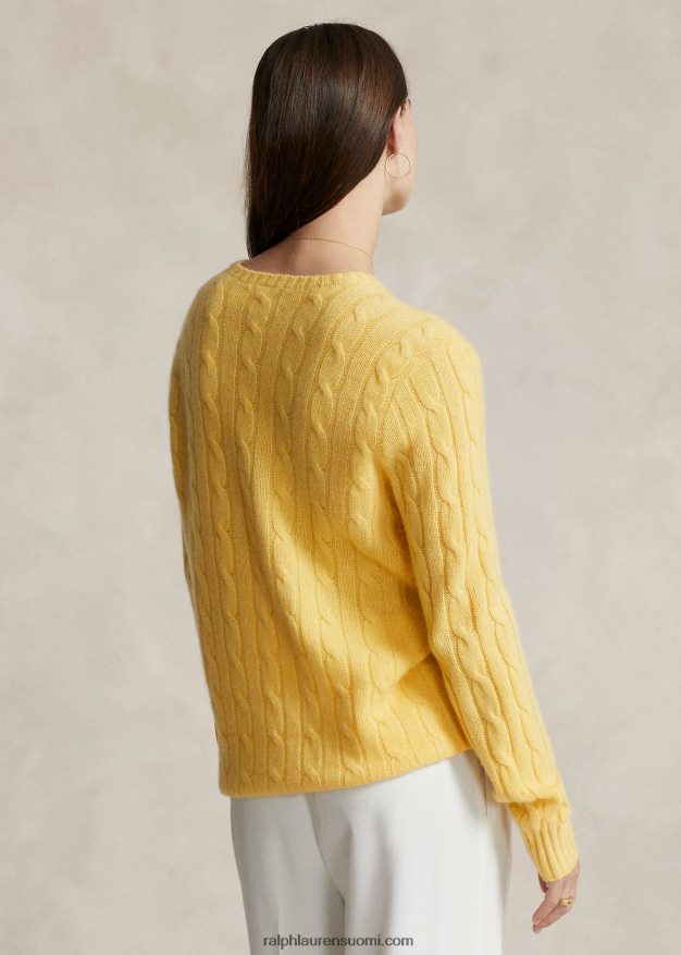 Ralph Lauren sukupuolineutraali ikoninen kaapelineulottu kashmirpusero 0Z24ZR3397 syksy keltainen