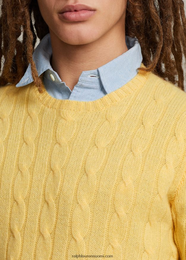 Ralph Lauren sukupuolineutraali ikoninen kaapelineulottu kashmirpusero 0Z24ZR3397 syksy keltainen