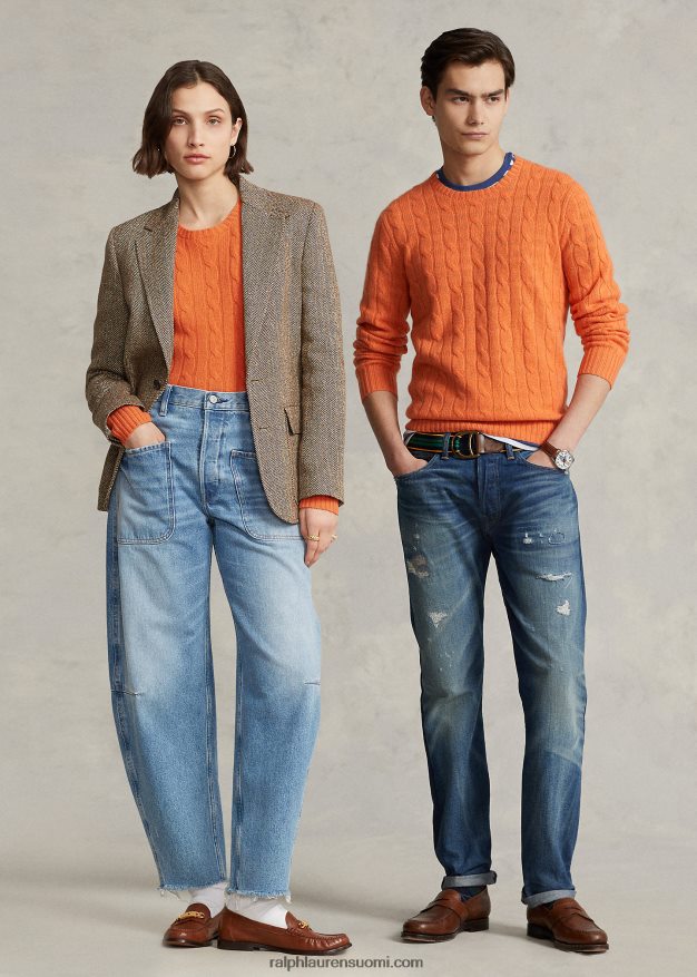 Ralph Lauren sukupuolineutraali ikoninen kaapelineulottu kashmirpusero 0Z24ZR3398 aurinkooranssi