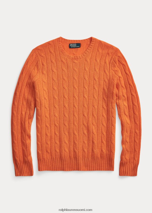 Ralph Lauren sukupuolineutraali ikoninen kaapelineulottu kashmirpusero 0Z24ZR3398 aurinkooranssi