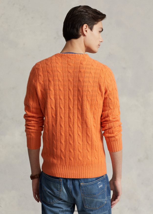 Ralph Lauren sukupuolineutraali ikoninen kaapelineulottu kashmirpusero 0Z24ZR3398 aurinkooranssi