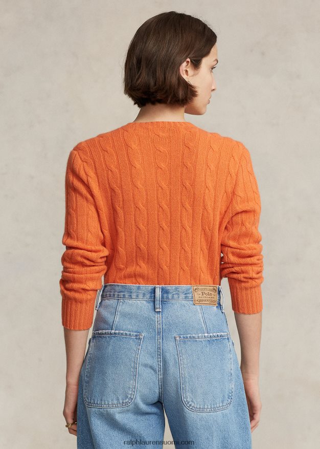 Ralph Lauren sukupuolineutraali ikoninen kaapelineulottu kashmirpusero 0Z24ZR3398 aurinkooranssi
