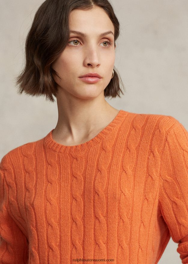 Ralph Lauren sukupuolineutraali ikoninen kaapelineulottu kashmirpusero 0Z24ZR3398 aurinkooranssi