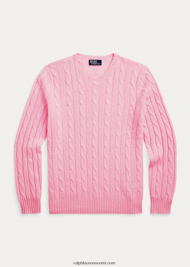 Ralph Lauren sukupuolineutraali ikoninen kaapelineulottu kashmirpusero 0Z24ZR3399 pölyinen carmel pinkki