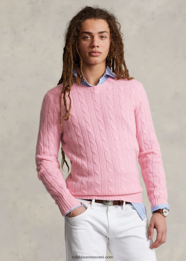 Ralph Lauren sukupuolineutraali ikoninen kaapelineulottu kashmirpusero 0Z24ZR3399 pölyinen carmel pinkki