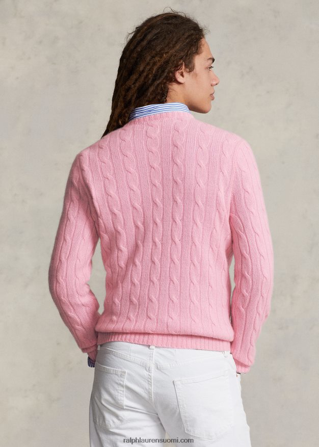Ralph Lauren sukupuolineutraali ikoninen kaapelineulottu kashmirpusero 0Z24ZR3399 pölyinen carmel pinkki
