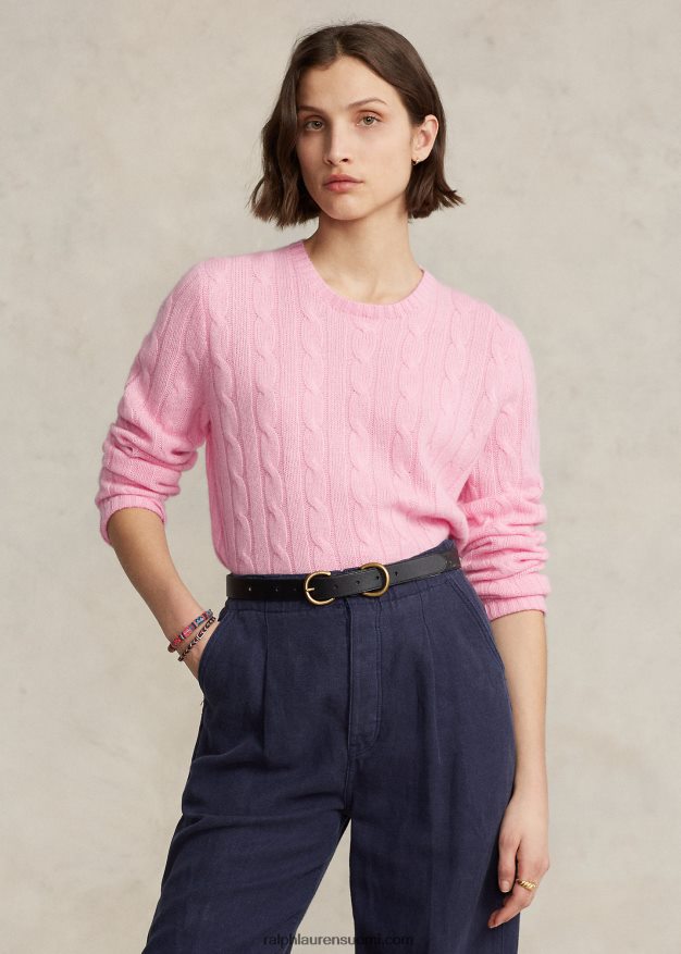 Ralph Lauren sukupuolineutraali ikoninen kaapelineulottu kashmirpusero 0Z24ZR3399 pölyinen carmel pinkki