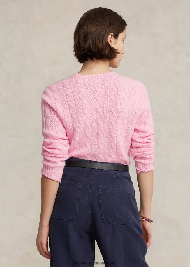 Ralph Lauren sukupuolineutraali ikoninen kaapelineulottu kashmirpusero 0Z24ZR3399 pölyinen carmel pinkki