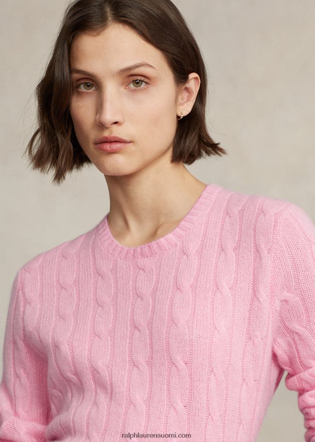 Ralph Lauren sukupuolineutraali ikoninen kaapelineulottu kashmirpusero 0Z24ZR3399 pölyinen carmel pinkki