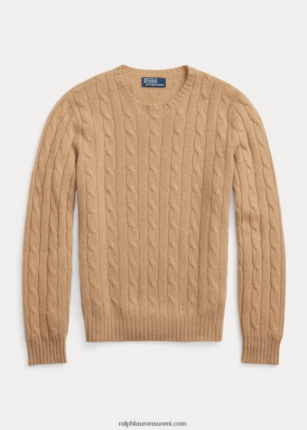 Ralph Lauren sukupuolineutraali ikoninen kaapelineulottu kashmirpusero 0Z24ZR3400 uusi kamelimelange
