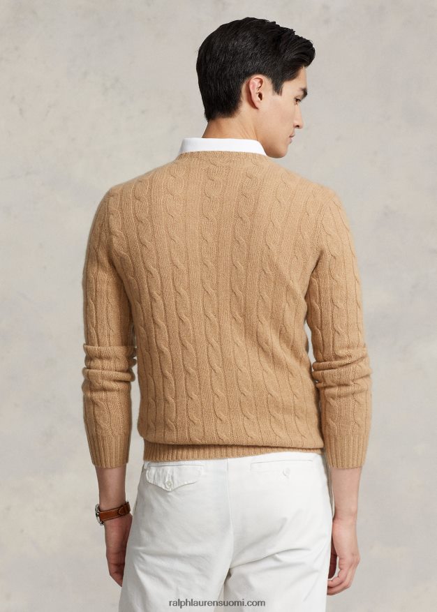 Ralph Lauren sukupuolineutraali ikoninen kaapelineulottu kashmirpusero 0Z24ZR3400 uusi kamelimelange