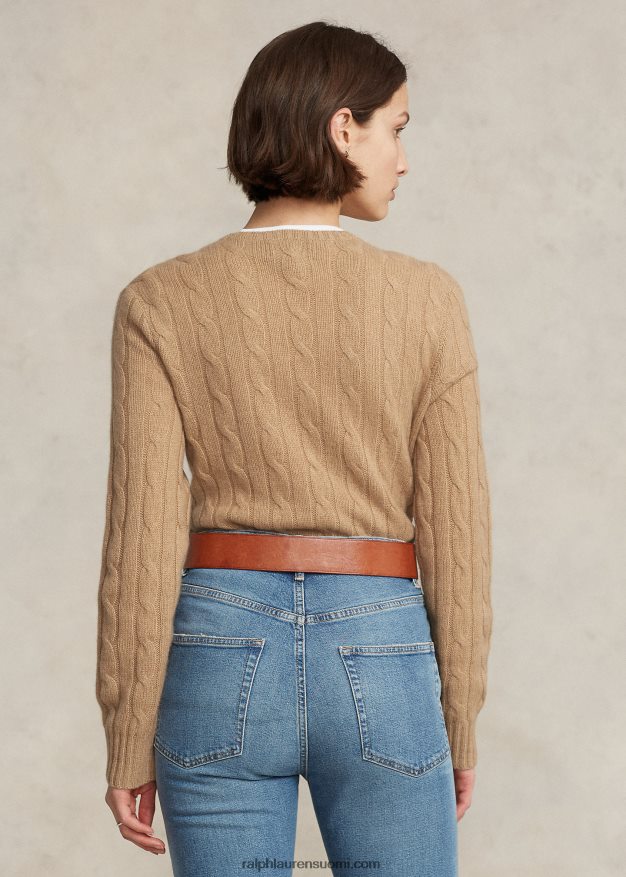 Ralph Lauren sukupuolineutraali ikoninen kaapelineulottu kashmirpusero 0Z24ZR3400 uusi kamelimelange