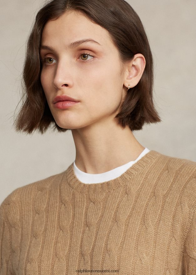 Ralph Lauren sukupuolineutraali ikoninen kaapelineulottu kashmirpusero 0Z24ZR3400 uusi kamelimelange