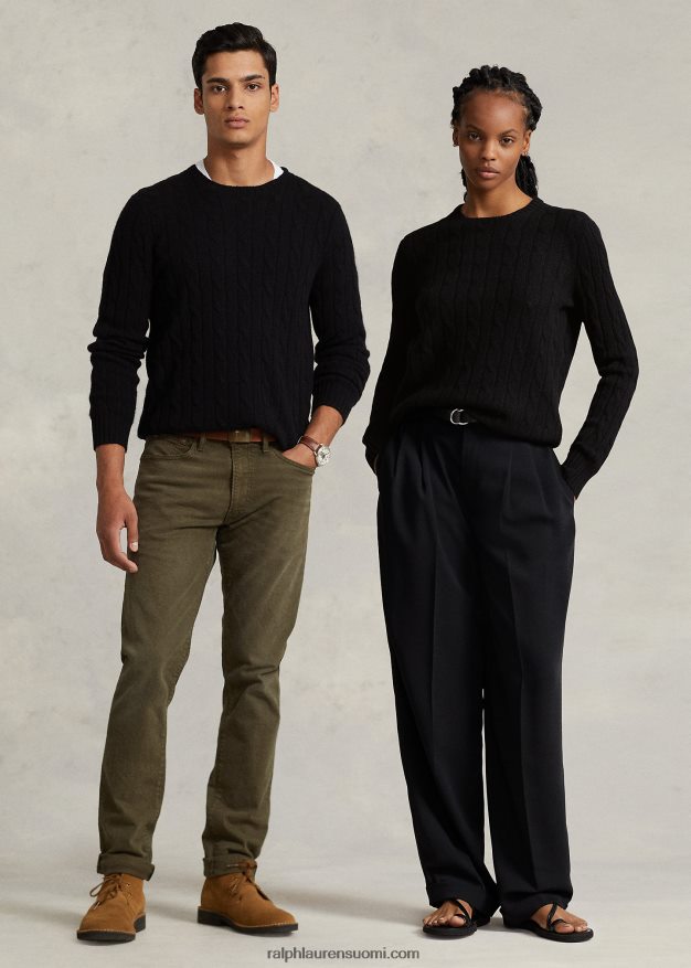 Ralph Lauren sukupuolineutraali ikoninen kaapelineulottu kashmirpusero 0Z24ZR3401 musta