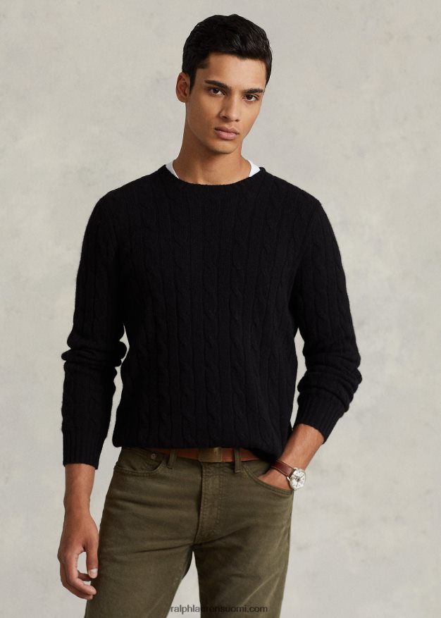 Ralph Lauren sukupuolineutraali ikoninen kaapelineulottu kashmirpusero 0Z24ZR3401 musta