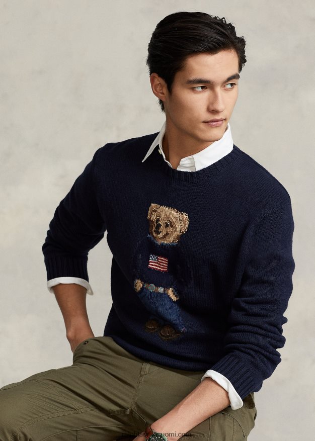 Ralph Lauren sukupuolineutraali poolo bear puuvilla-pellavapusero 0Z24ZR1252 laivasto