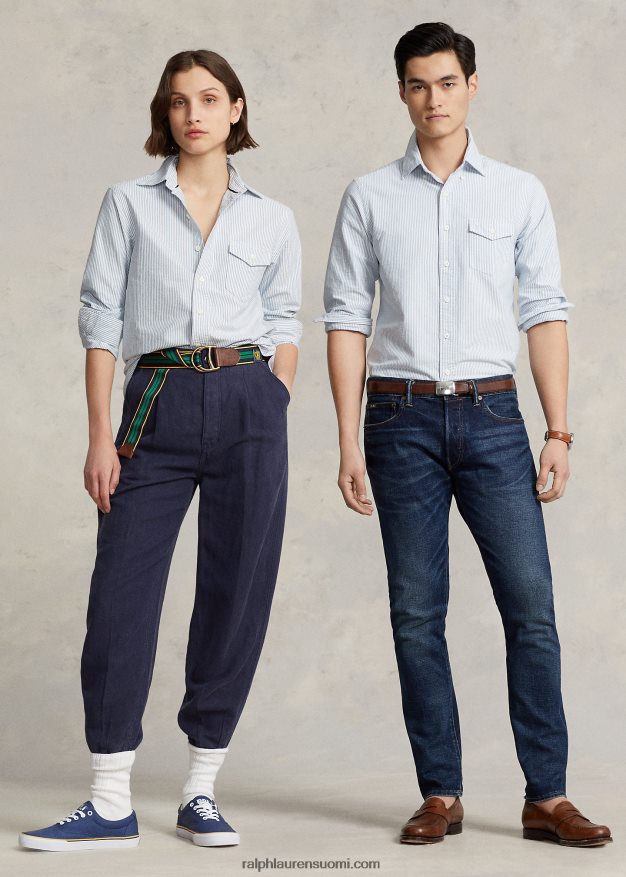 Ralph Lauren sukupuolineutraali mittatilaustyönä raidallinen oxford-paita 0Z24ZR137 sinivalkoinen