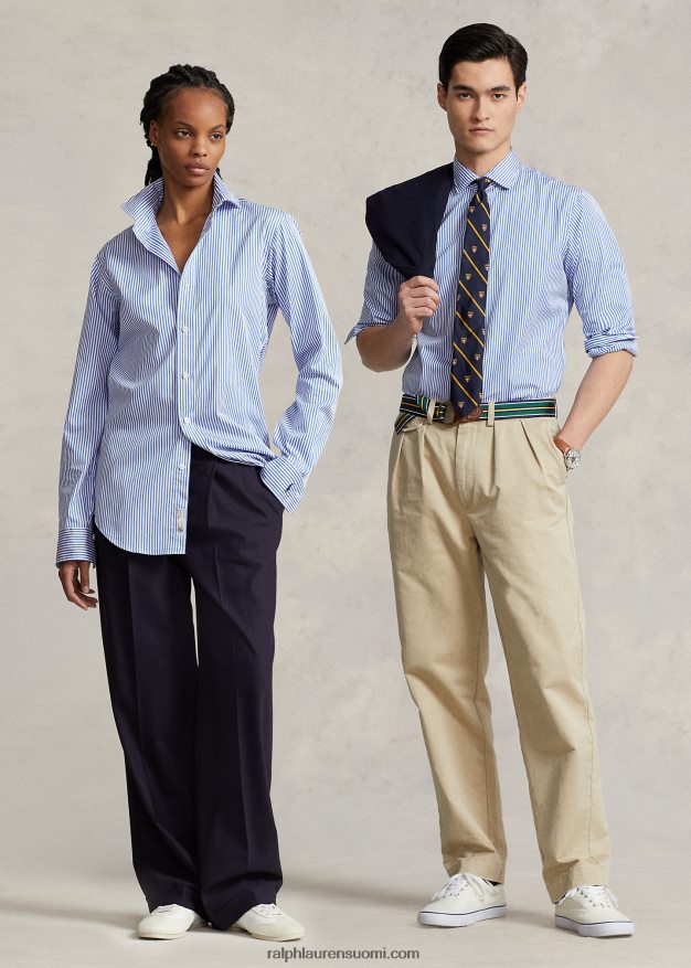 Ralph Lauren sukupuolineutraali mittatilaustyönä raidallinen popliinipaita 0Z24ZR123 sinivalkoinen