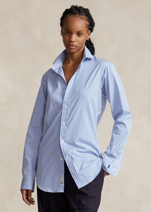Ralph Lauren sukupuolineutraali mittatilaustyönä raidallinen popliinipaita 0Z24ZR123 sinivalkoinen