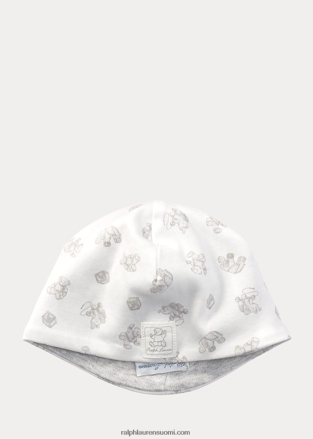 Ralph Lauren vauva käännettävä karhukuvioinen puuvillapipo 0Z24ZR8026 paperi valkoinen multi