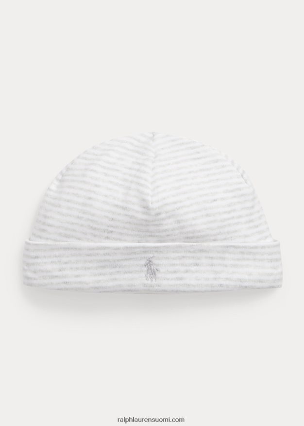 Ralph Lauren vauva raidallinen luomupuuvillapipo 0Z24ZR8030 kvartsi kanerva/valkoinen