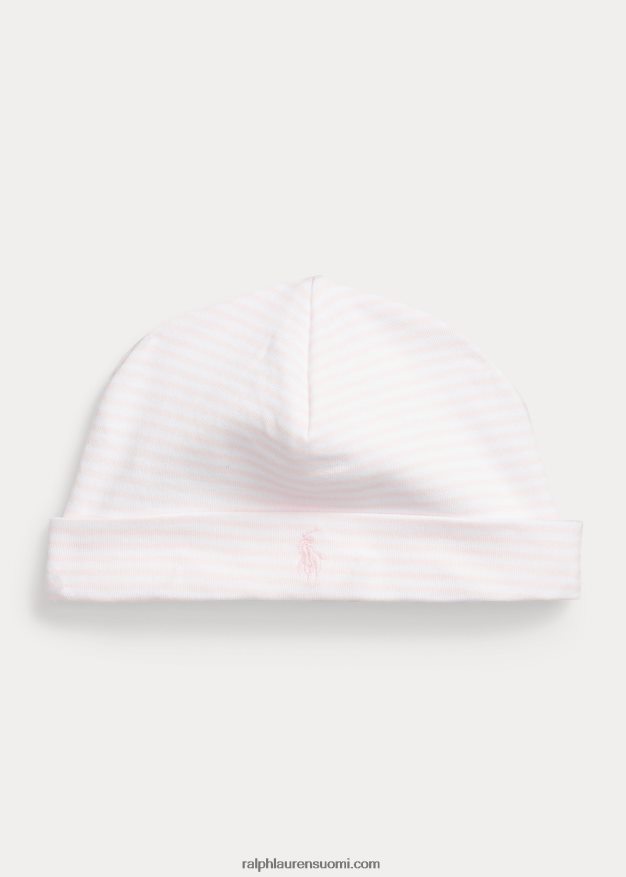 Ralph Lauren vauva raidallinen luomupuuvillapipo 0Z24ZR8032 herkkä vaaleanpunainen/valkoinen
