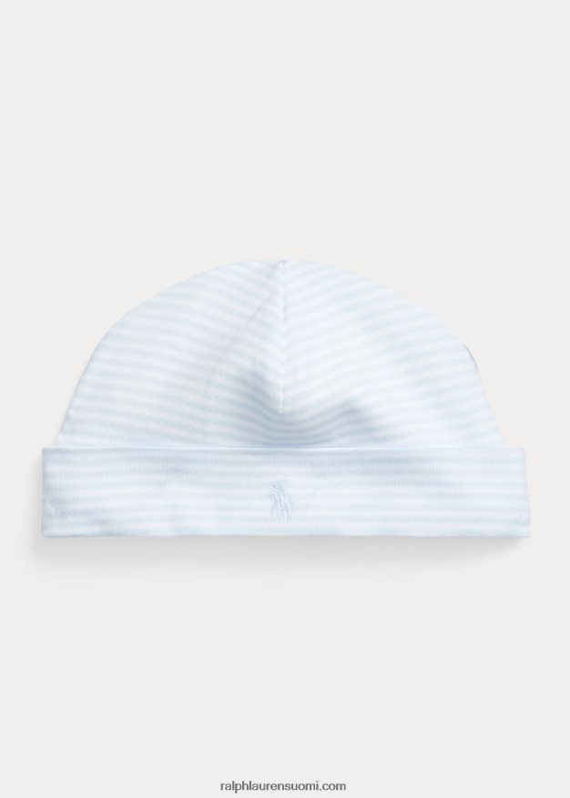 Ralph Lauren vauva raidallinen puuvillapipo 0Z24ZR8027 beryllinsininen/valkoinen