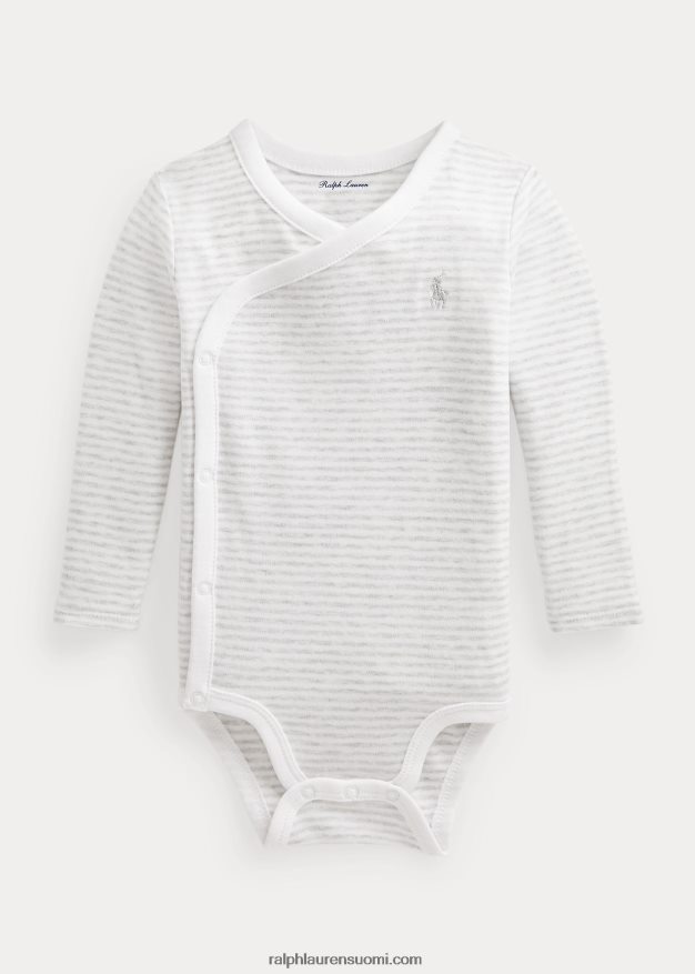 Ralph Lauren vauva raidallinen puuvillainen v-pääntie body 0Z24ZR8163 kvartsi kanerva/valkoinen