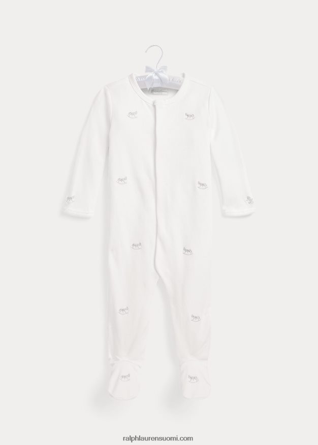 Ralph Lauren vauva puuvillainen interlock-jalkainen haalari 0Z24ZR7753 valkoinen