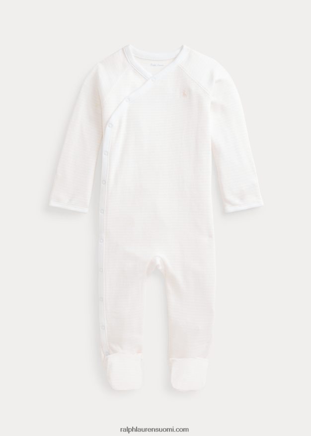 Ralph Lauren vauva raidallinen luomupuuvillajalkainen haalari 0Z24ZR7727 herkkä vaaleanpunainen/valkoinen