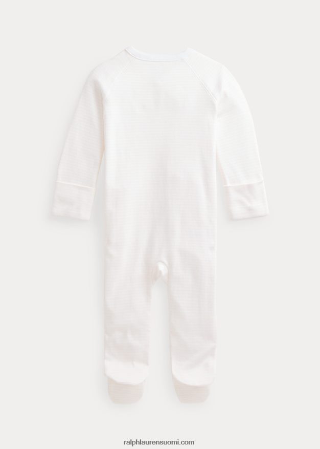 Ralph Lauren vauva raidallinen luomupuuvillajalkainen haalari 0Z24ZR7727 herkkä vaaleanpunainen/valkoinen