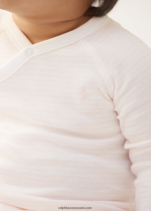 Ralph Lauren vauva raidallinen luomupuuvillajalkainen haalari 0Z24ZR7727 herkkä vaaleanpunainen/valkoinen