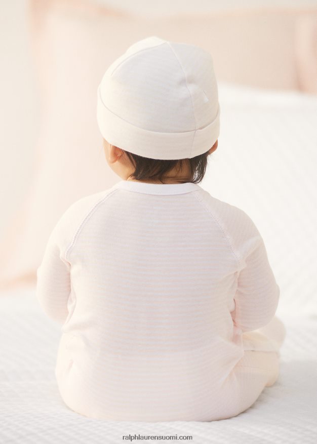 Ralph Lauren vauva raidallinen luomupuuvillajalkainen haalari 0Z24ZR7727 herkkä vaaleanpunainen/valkoinen