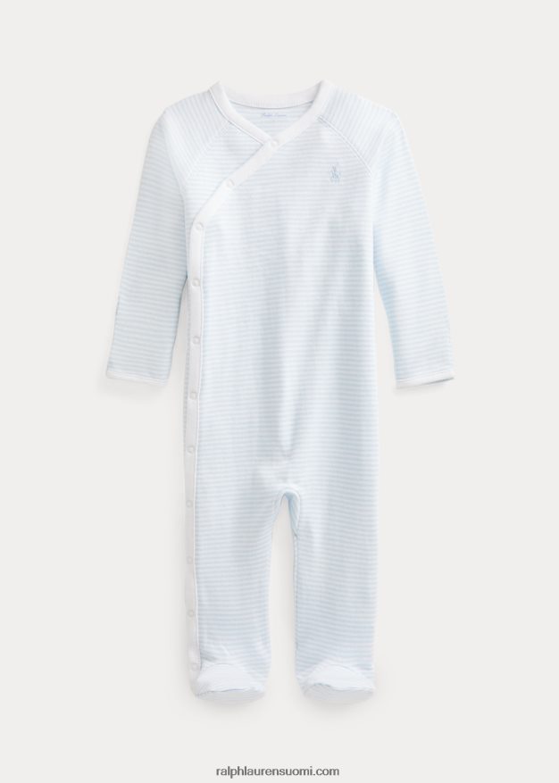 Ralph Lauren vauva raidallinen puuvillajalkainen haalari 0Z24ZR7716 beryllinsininen/valkoinen