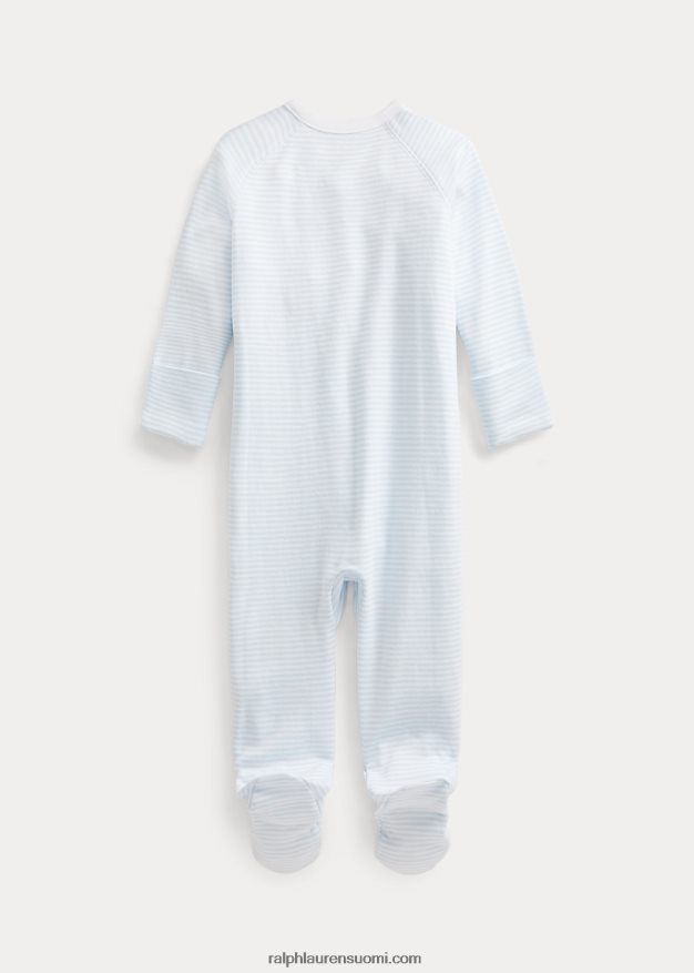 Ralph Lauren vauva raidallinen puuvillajalkainen haalari 0Z24ZR7716 beryllinsininen/valkoinen
