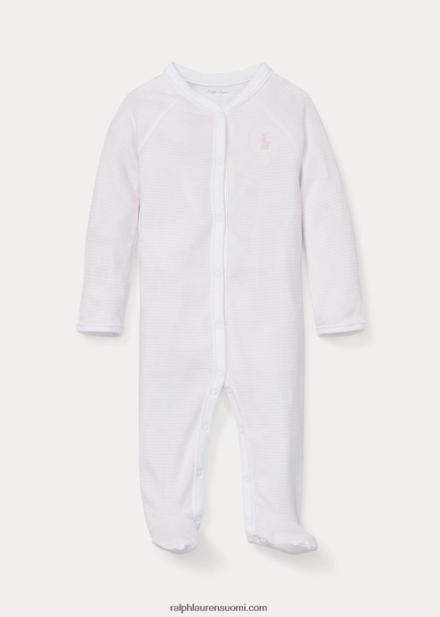 Ralph Lauren vauva raidallinen puuvillajalkainen haalari 0Z24ZR7728 herkkä vaaleanpunainen/valkoinen
