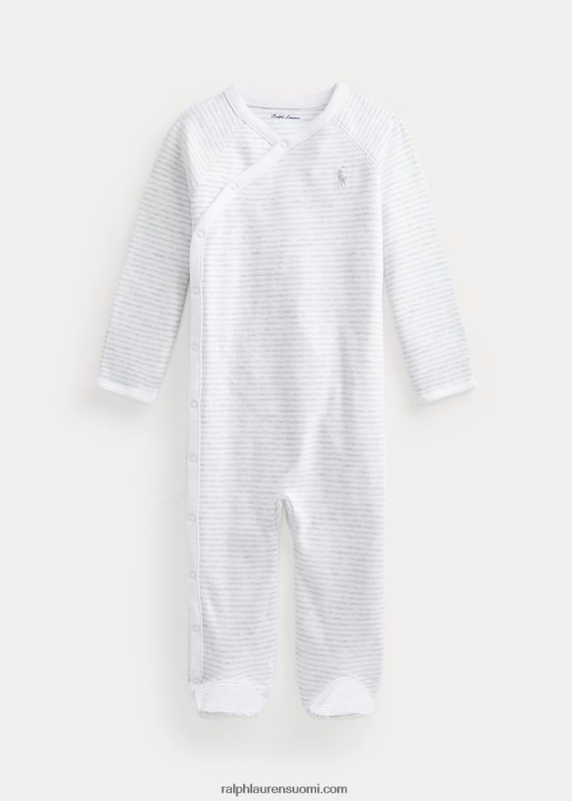 Ralph Lauren vauva raidallinen puuvillajalkainen haalari 0Z24ZR7733 kvartsi kanerva/valkoinen