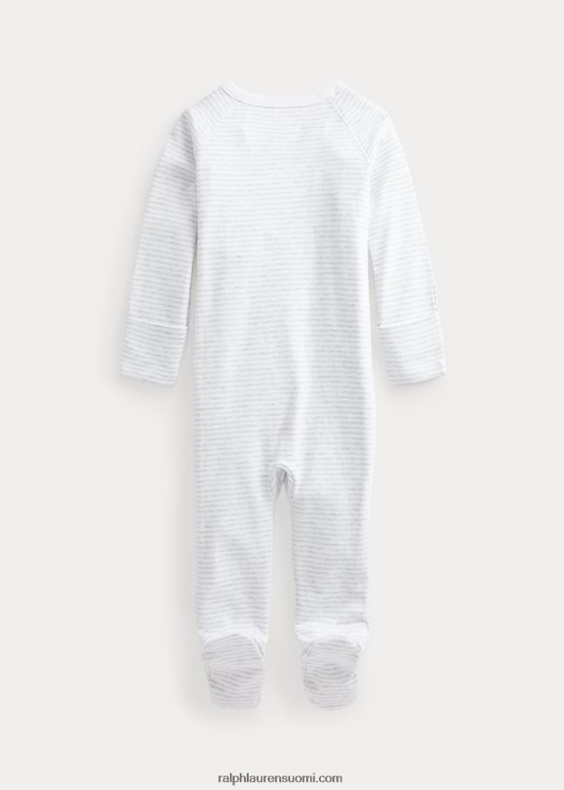Ralph Lauren vauva raidallinen puuvillajalkainen haalari 0Z24ZR7733 kvartsi kanerva/valkoinen