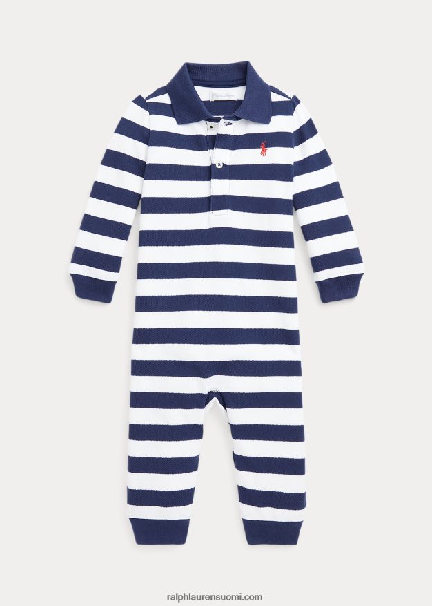Ralph Lauren vauva raidallinen puuvillaverkko poolohaalari 0Z24ZR8168 maalaismainen laivasto/valkoinen