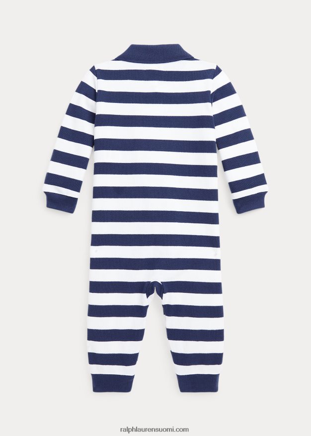 Ralph Lauren vauva raidallinen puuvillaverkko poolohaalari 0Z24ZR8168 maalaismainen laivasto/valkoinen