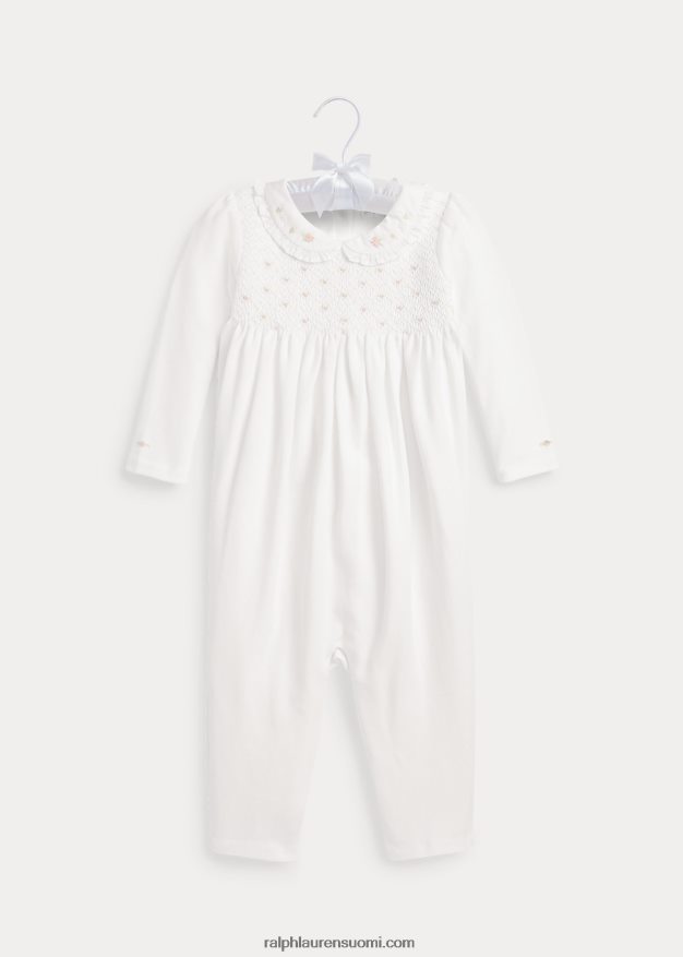 Ralph Lauren vauva smokkeroitu luomupuuvillahaalari 0Z24ZR7744 valkoinen