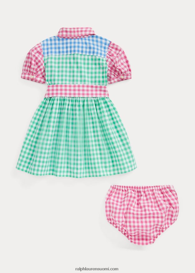Ralph Lauren vauva gingham popliini paitamekko & bloomer 0Z24ZR8225 sinivalkoinen