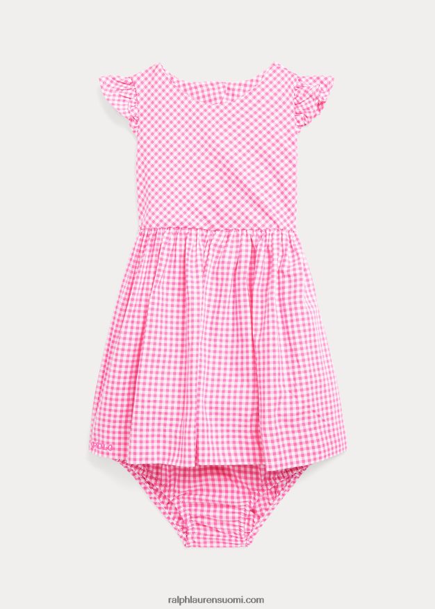 Ralph Lauren vauva gingham-puuvillapopliinimekko & bloomer 0Z24ZR8244 pinkki/valkoinen