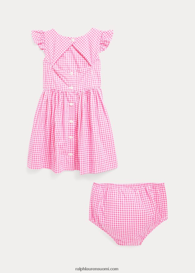 Ralph Lauren vauva gingham-puuvillapopliinimekko & bloomer 0Z24ZR8244 pinkki/valkoinen
