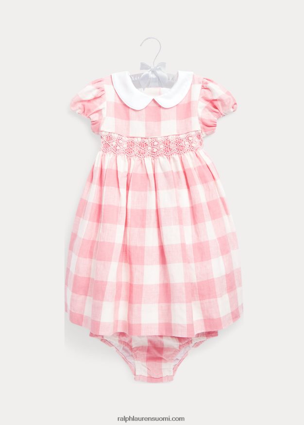 Ralph Lauren vauva gingham smocked pellavamekko & bloomer 0Z24ZR7865 vaaleanpunainen gingham
