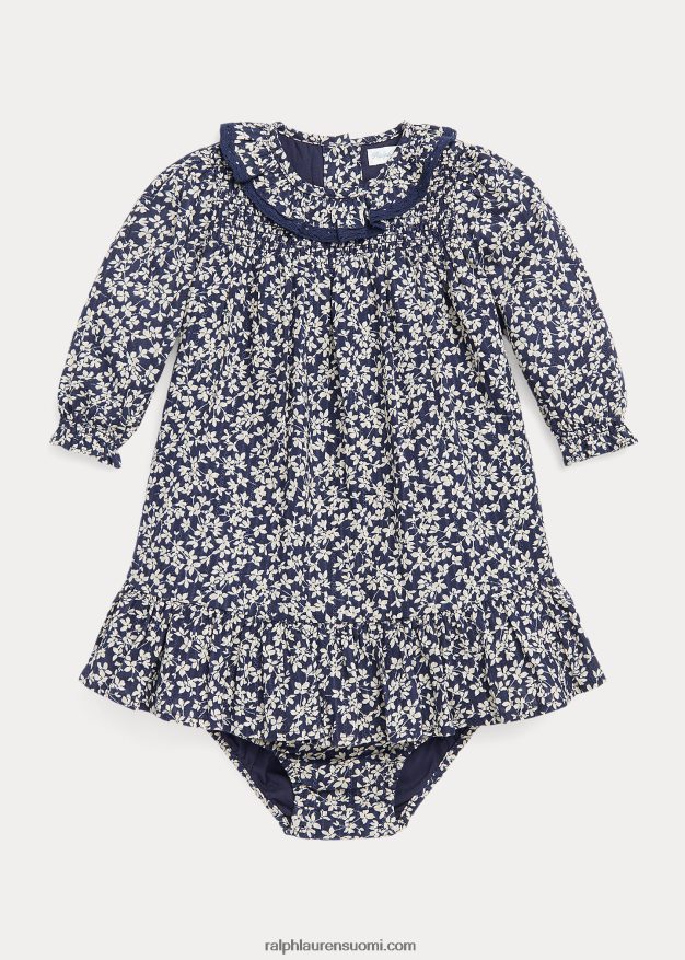 Ralph Lauren vauva kukkapuuvillainen dobby-mekko & bloomer 0Z24ZR8230 kukkainen gabrielle