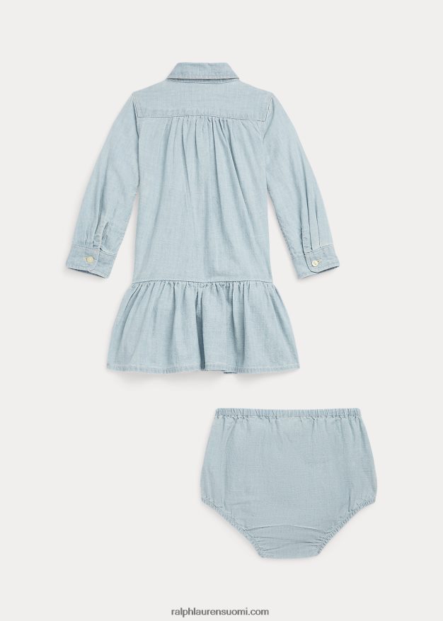 Ralph Lauren vauva puuvilla chambray paitamekko & bloomer 0Z24ZR8227 indigo
