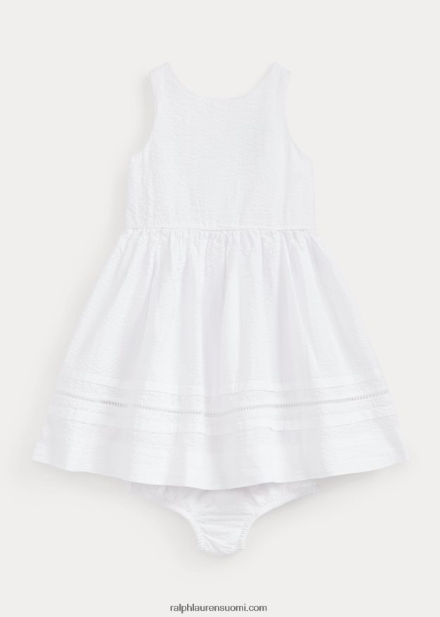 Ralph Lauren vauva puuvilla seersucker mekko & bloomer 0Z24ZR8241 valkoinen